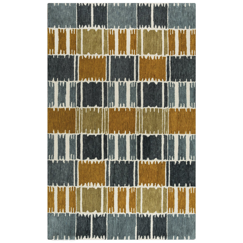Tapis gris / brun en laine touffeté à la main à motif géométrique Snellville, Rectangle 8 pi 9 po x 11 pi 9 po