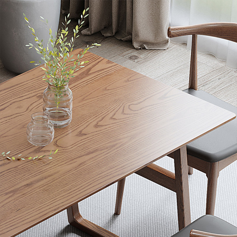 Table de salle à manger rectangulaire en bois massif brun noisette