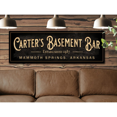 Basement Bar Sign Family Name Personalized on Canvas