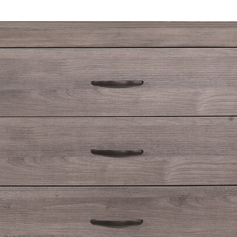 Commode 5 tiroirs gris brunâtre durable avec stratifié en mélamine résistant aux égratignures et quincaillerie en métal foncé pour les chambres à coucher modernes