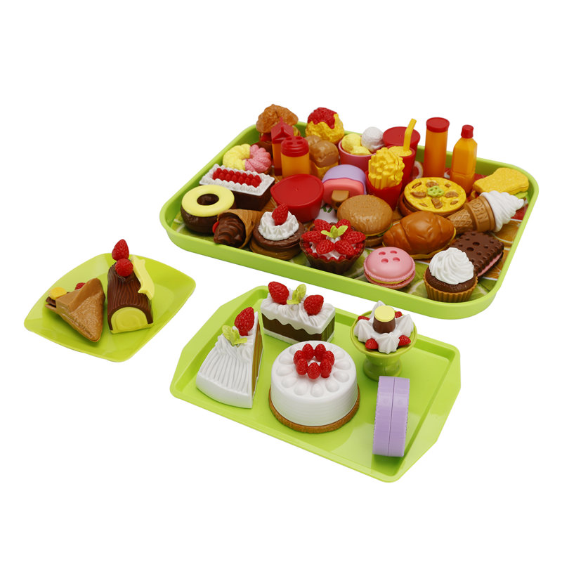 Pretend Play Kitchen Mini Foods Set for Kids Hamburger Fries Dessert with Tray Playset