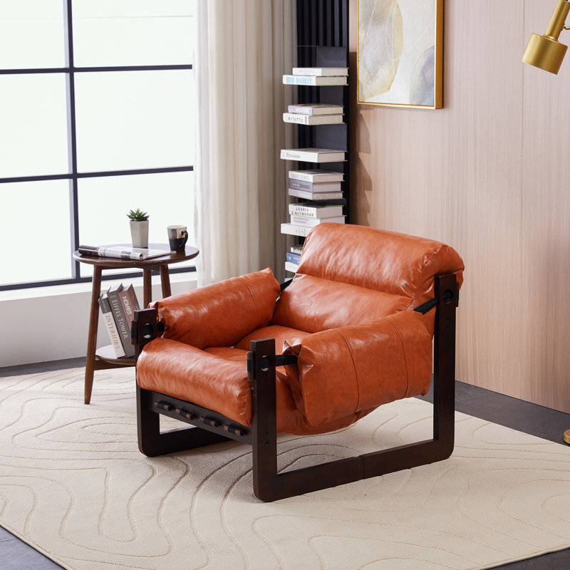 Fauteuils d'appoint en cuir avec des pieds de traîneau robustes, Orange