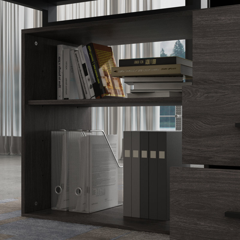 Venancia L-Shaped Writing Desk, Gray/Gray