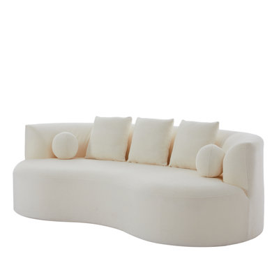 Boneless Orin Mid-Century Modern Boucle Upholstered 3-Seater Compression Sofa with Curved Silhouette