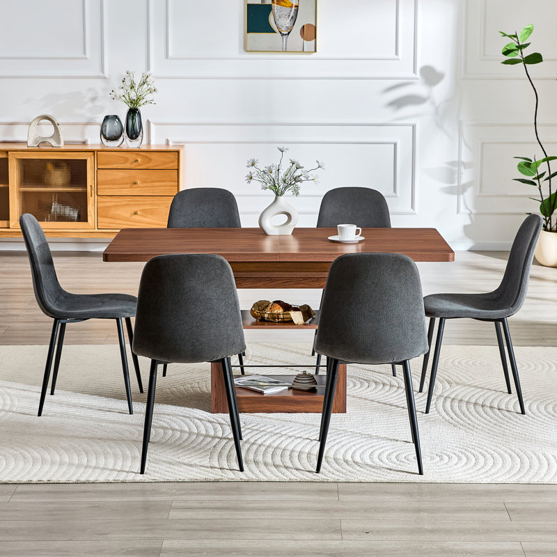 Ensemble de table de salle à manger moderne extensible avec rangement, chaises en lin