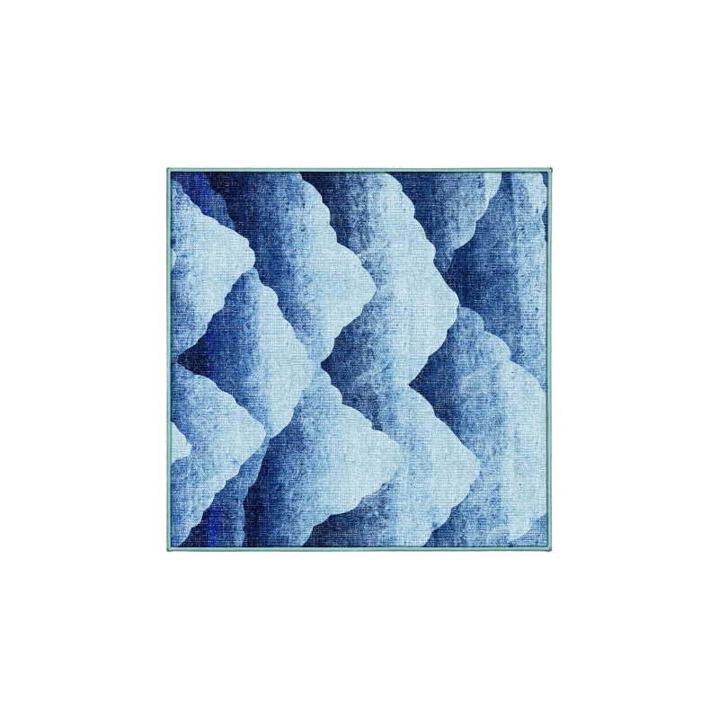 Tapis bleu en chenille / polyester tissé à la main à motif abstrait Eponine, Carré 4 pi