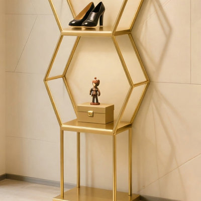 Modern Hexagon Gold Iron Display Shelf