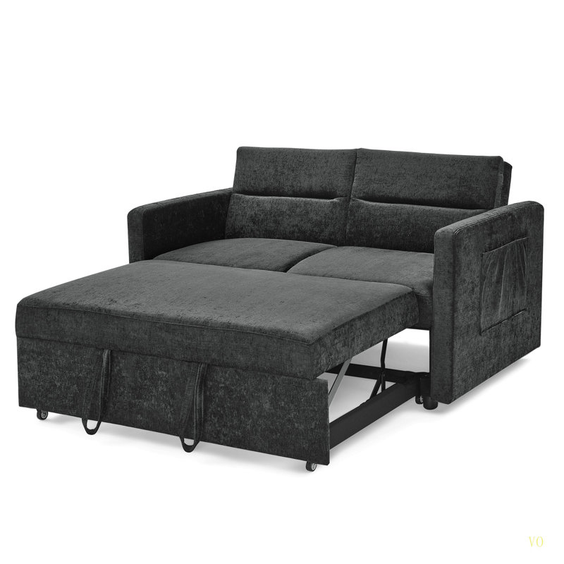 Loveseats Sofa Bed With Pull-Out Bed,Adjsutable Back And Two Arm Pocket