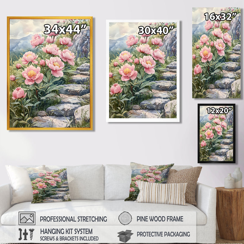 Breckenridge - Floral Canvas Art Print, H 32 po x l 16 po, Argent argent, Reproduction encadrée d'une seule photo