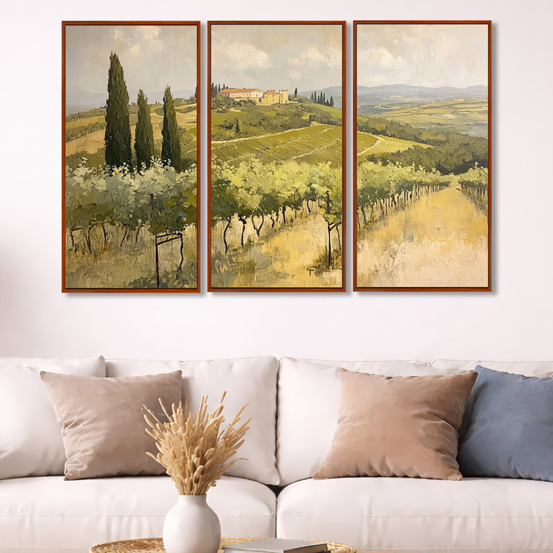 Cypress Hill Estate - Vineyard, reproduction d'art sur toile 3 pièces, H 32 po x l 48 po, Cadre flottant brun