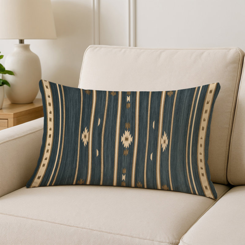 Coussin décoratif horizontal et extérieur à rayures horizontales, Ardoise / ivoire, Rectangle H 14 po x l 20 po