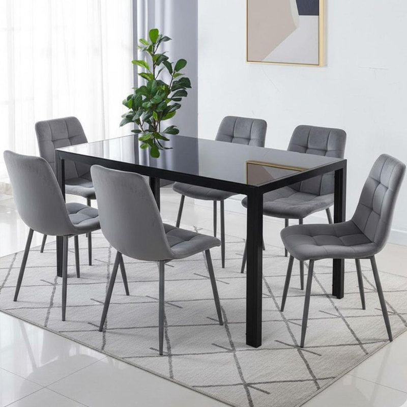 6 -Person Glass Dining Set, 75cm H x 134cm W x 70cm D, Grey