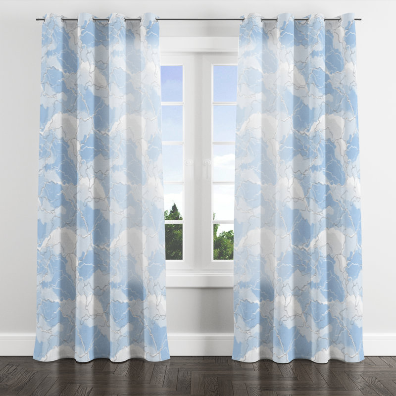 Abstract Velvet Curtains - White Bosiljka Grommet Curtain - 1 Panel, 52" W x 120" L, Silver Grommets