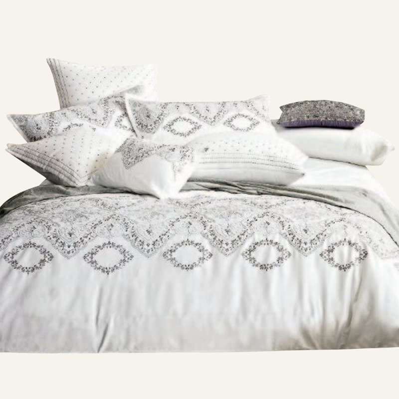 Artsiom White/Grey Cotton 200 TC 3 Piece Duvet Cover Set, King Duvet Cover + 2 Shams