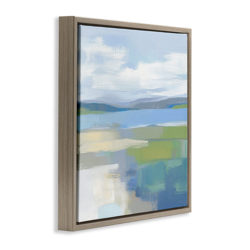 Cadre flottant Quiet Cove Seascape, design par Mona Grace, Cadre flottant orme Montalcino, H 18 po x l 18 po