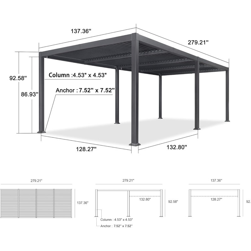 Pergola d'extérieur en aluminium mauve 11 pi x 23 pi Mauve Leaf, H 92,58 po x l 279,21 po x P 137,36 po