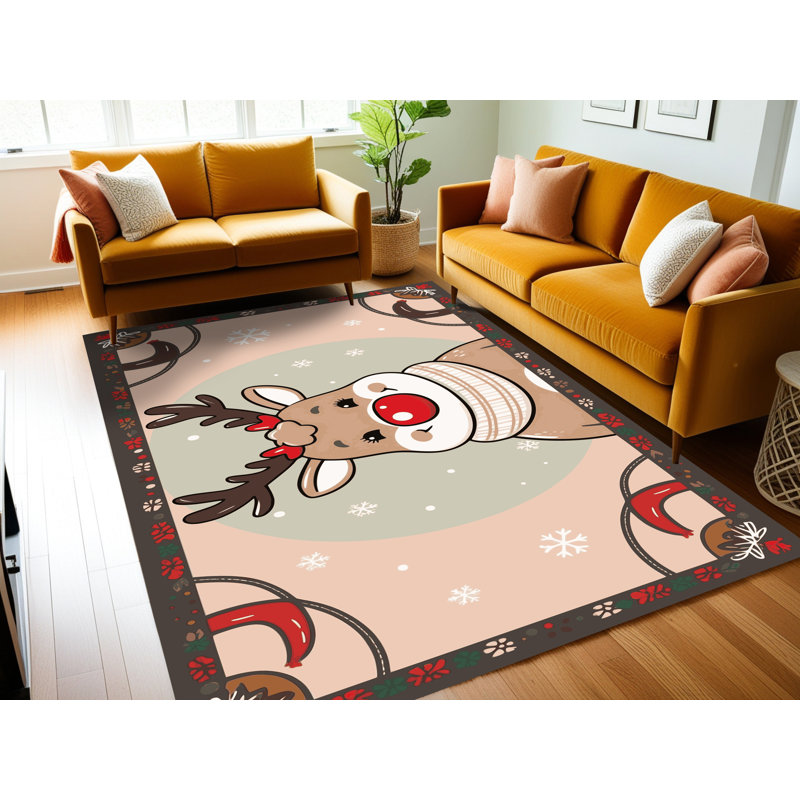 Tapis de vacances d'hiver de Noël lavable The Holiday Aisle®, Rectangle 7 pi x 9 pi