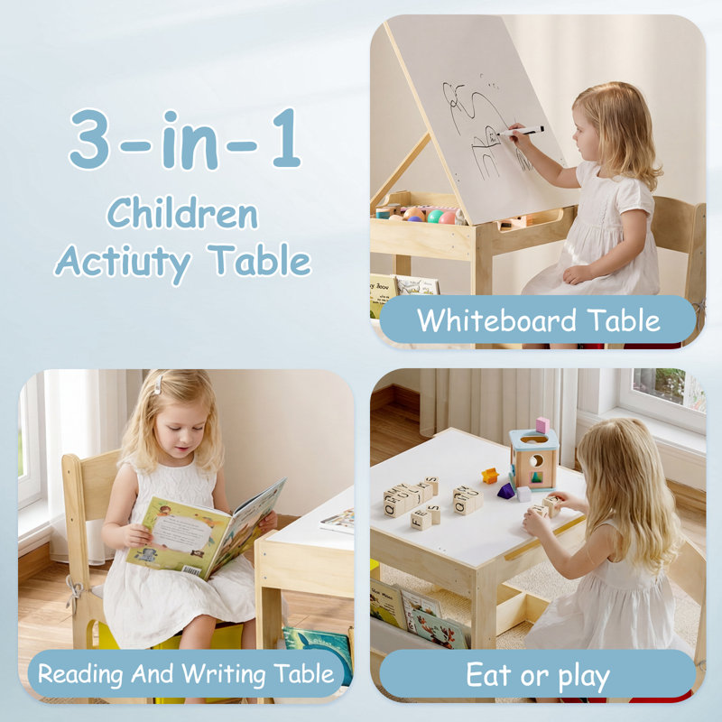 Kids Table And Chairs, Wooden Kids Table And Chair Set, Kids Table With Removable Blackboard, Toddler Table And Chairs With Storage Drawer, Kids Activity Table For Daycare, Classroom, Playroom