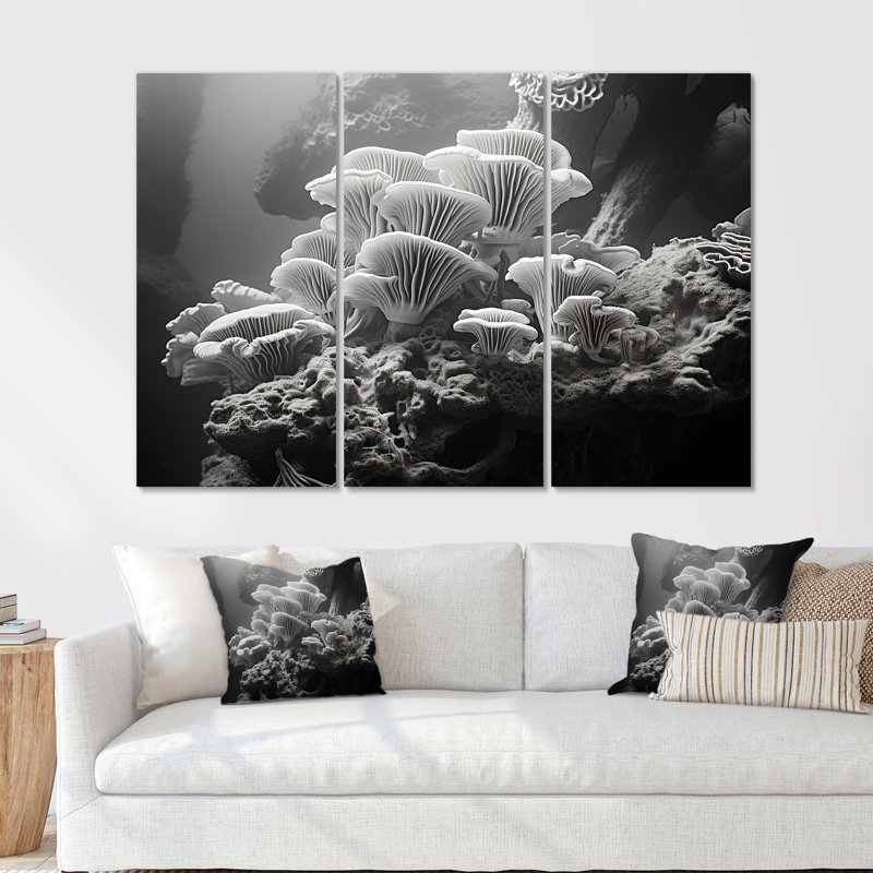 Ensemble d'art mural noir et blanc récif anémone I - Corail sous l'eau, H 32 po x l 48 po x P 1 po