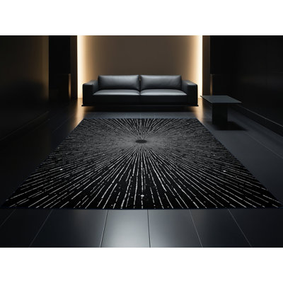 Tapis bleu moderne et contemporain lavable à la machine Bleigh New Years