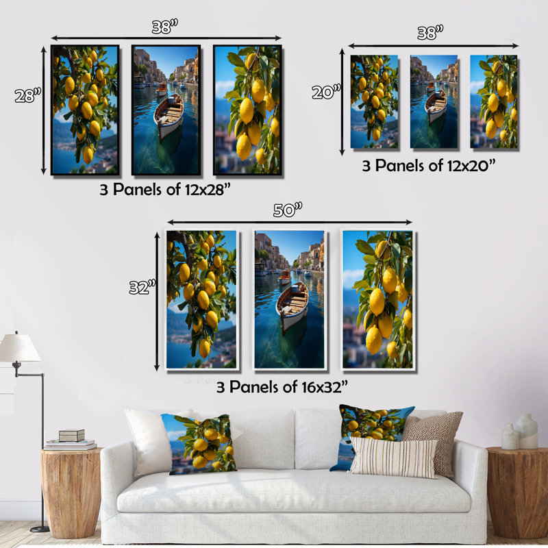 «Italie Sorrento Serenade», 3 pièces, Toile tendue, H 32 po x l 48 po