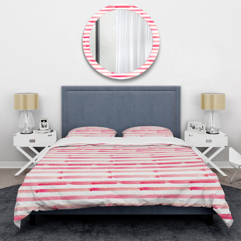 Motif rayé rose et blanc - Ensemble de housse de couette abstrait - Polyester en microfibre