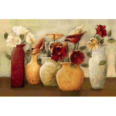 Pots et fleurs roses - peinture sur toile tendue