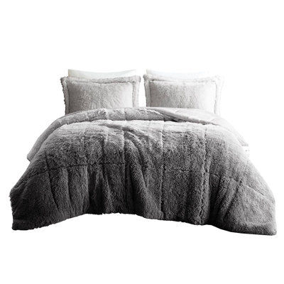 Full/Queen Grey Ombre Shaggy Comforter With Filling For Full/Queen, Soft Texture
