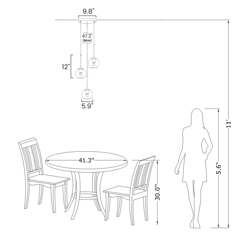 3-light Farmhouse Cluster Pendant, Brushed Nickel