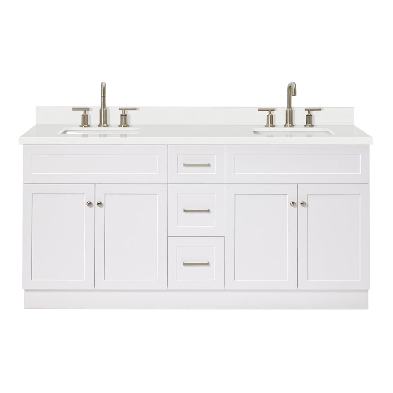 Hamlet 73'' Double Bathroom Vanity with White Quartz Top, White, White