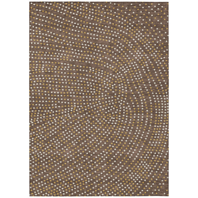 Tapis intérieur lavable à pois brun doré et ivoire 10 pi x 14 pi