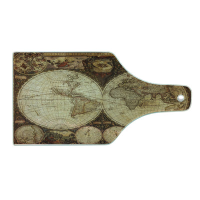 Ambesonne World Map Tempered Glass Cutting Board Historic Old Atlas Multicolor