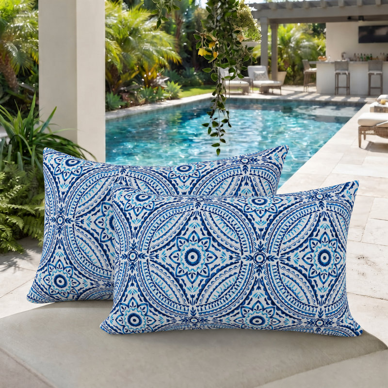 Ensemble de 2 housses de coussin lombaire intérieur / extérieur 12 po x 28 po hydrofuges et résistantes à la décoloration
