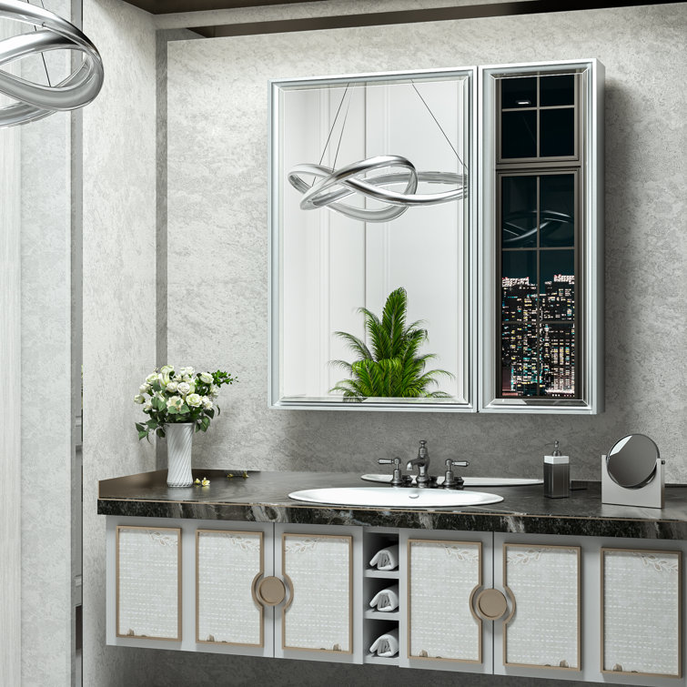 Lunara Recessed & Surface Framed 2 Door Medicine Cabinet with Mirror and Shelves