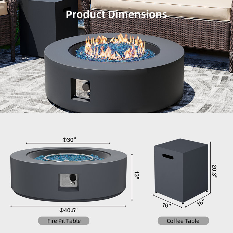 42 inch Outdoor Round Fire Pit Table Propane Iron Firepit for Outside Patio with Tank Cover