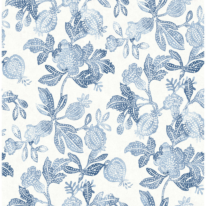 Beach Rose Teal Floral Fruits Wallpaper, Blue 