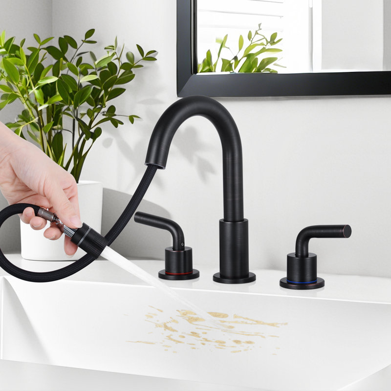 Robinet de lavabo de salle de bain chromé 8 trous 3 trous à 2 poignées avec bonde escamotable, Bronze huilé
