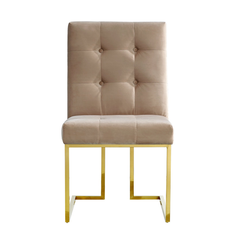 Chaise d'appoint en velours capitonné Chakevia, Velours beige, Or