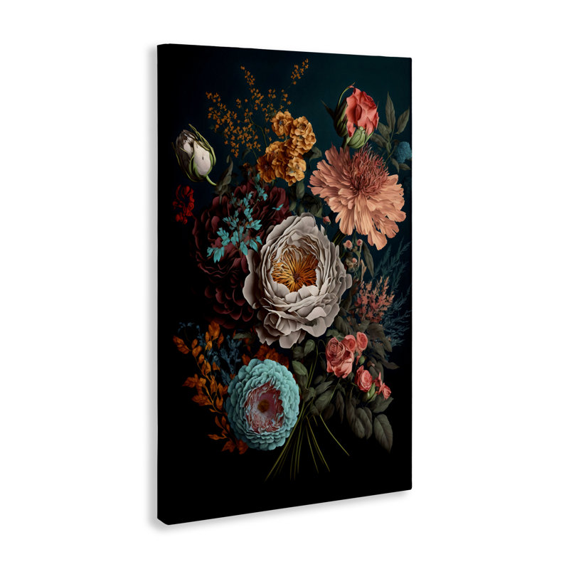 Fleur réaliste réaliste sur toile noire, design par Creative Studio, H 36 po x l 24 po