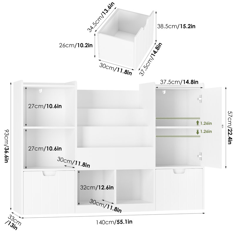 55.1'' Kids Storage Bookcase with 2 Removable Drawers, Toy Organizer with Chalkboard