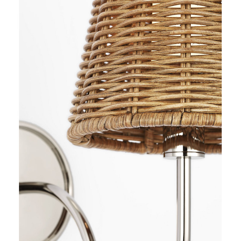 Lyndsie Small Cordless Sconce with Natural Wicker Shade, Polished Nickel