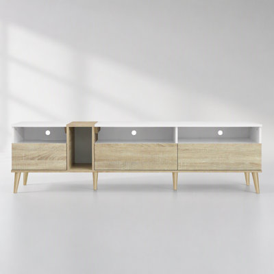 Meuble télé moderne avec 3 tiroirs et tablettes ouvertes, centre de divertissement pour téléviseurs de 80 po ou moins, conception de couleur assortie