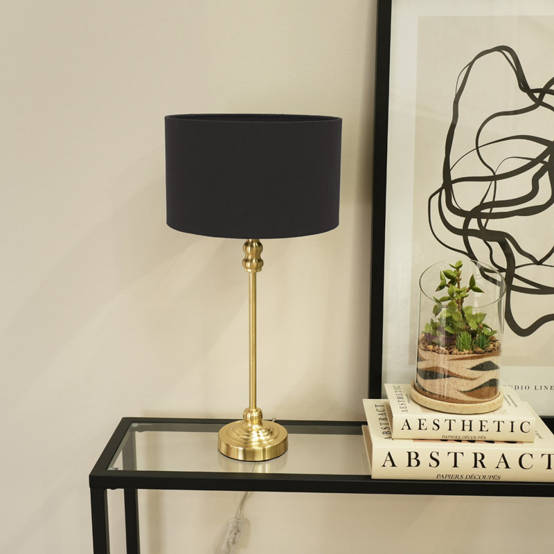 Reselva Metal Table Lamp, Gold Base/Charcoal Shade