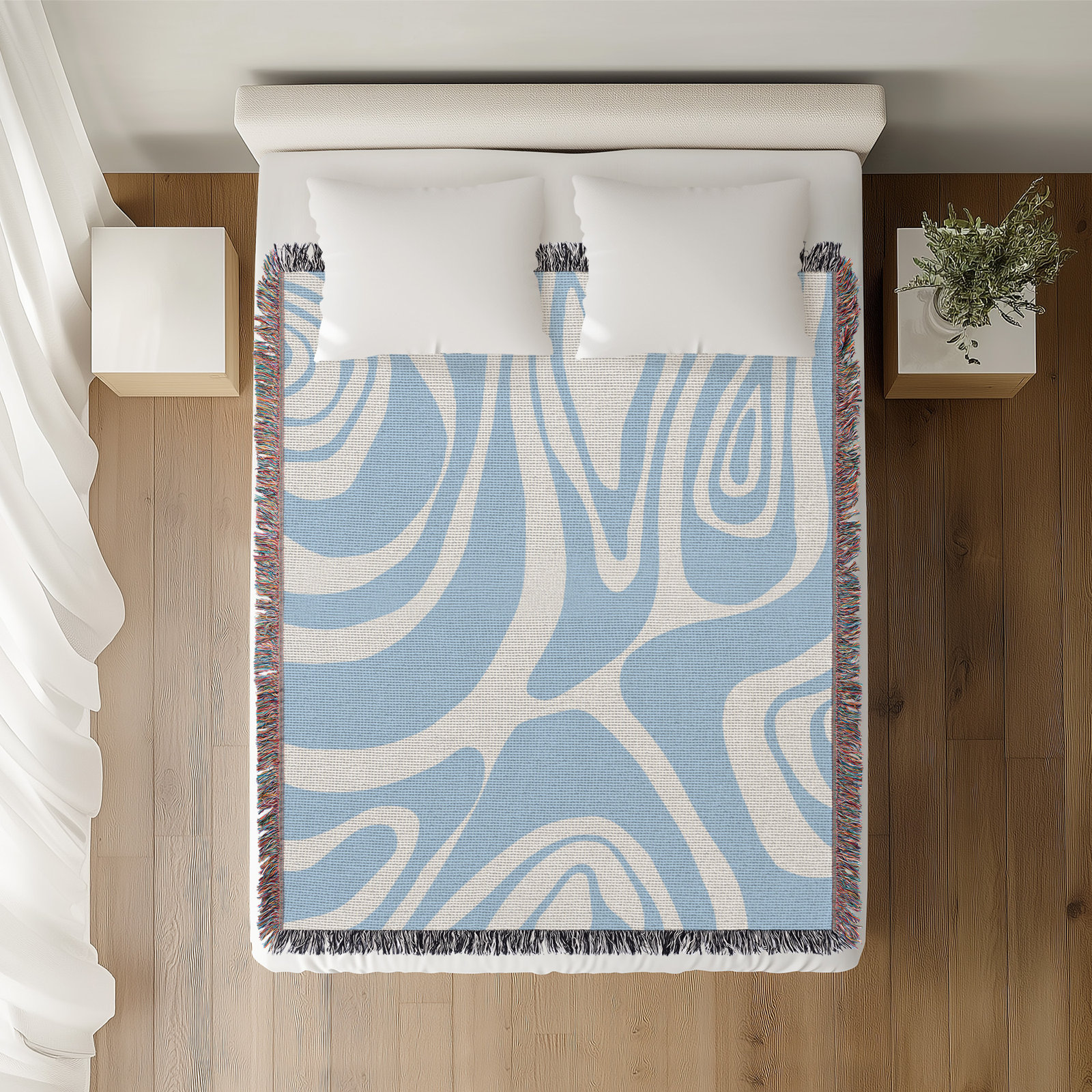 Kayle Cotton Throw Blanket, 50" x 60" – Throw, Sky Blue