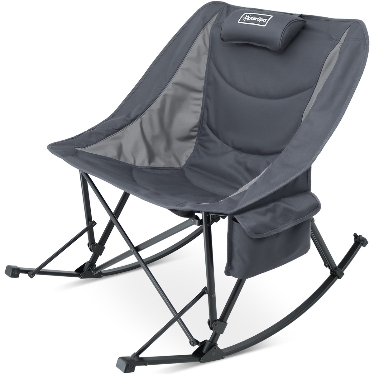 Oversized Camping Rocking Chair With Pillow, Portable Folding Temmo For Adults, Support 350 Lbs