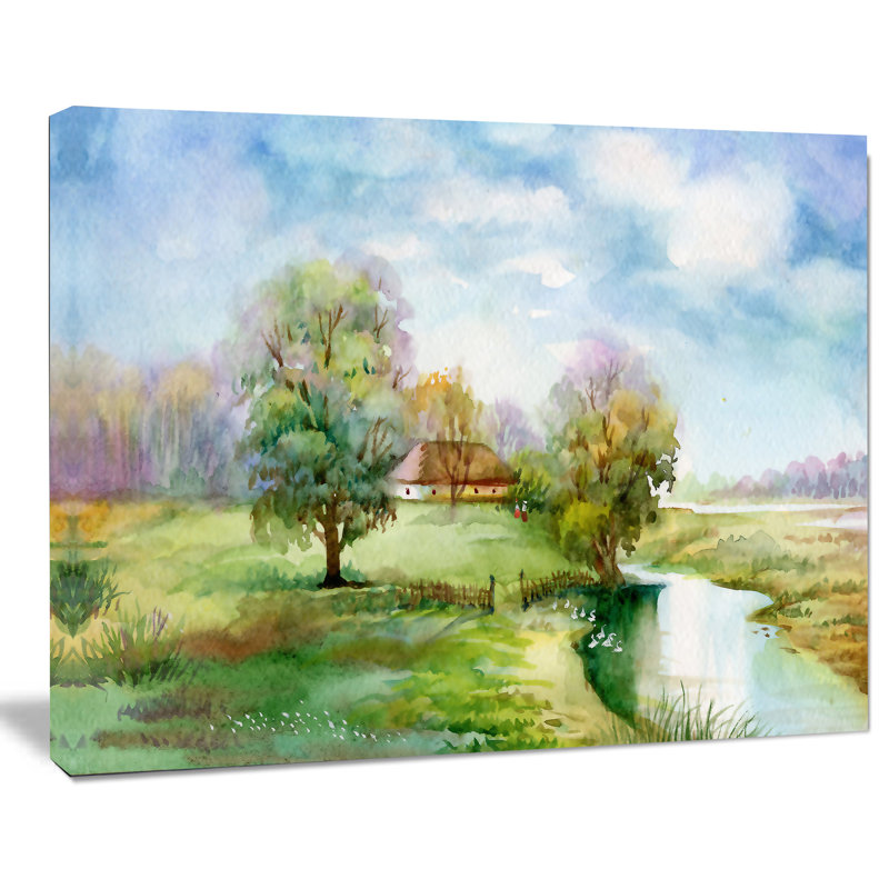 «Village Life Landscape», reproduction sur toile tendue, H 8 po x l 12 po