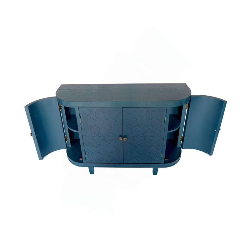 Armoire de rangement ovale 47 po avec 4 portes, armoire buffet avec rangement, armoire de rangement d'appoint cannelée à bord arrondi, porte coulissante, crédence autoportante, console pour salon, cuisine