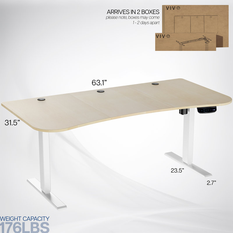 ErgoFlex 63'' Light Wood & White Electric Adjustable Standing Desk
