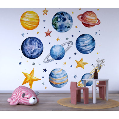 Adhésif décoratif planète aquarelle - art mural chambre d'enfant système solaire, 039Mv