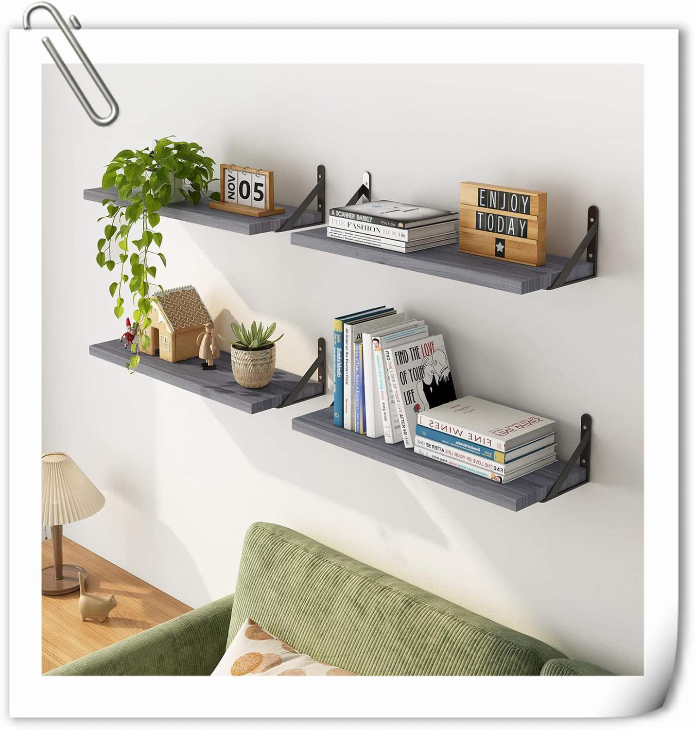Shelf Set Gracie Oaks Floating Shelves, Dark Carbonized Black, 4 Sets Of Wall ...